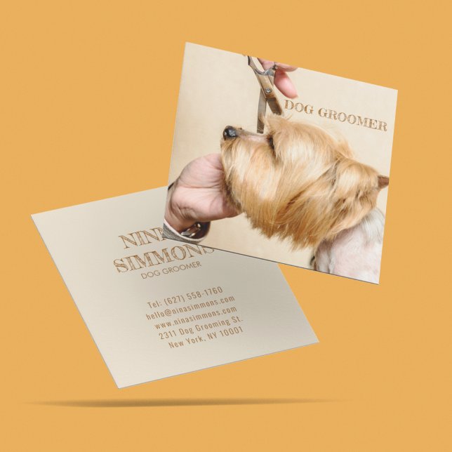 Cute Modern Animal Care Dog Puppy Grooming  Square Business Card (Creator Uploaded)