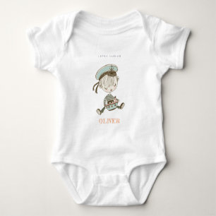 Cute Modern Aqua Blue Boys Little Sailor Nautical Baby Bodysuit