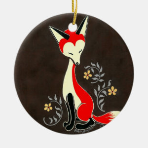 Cute Modern Artsy Fox Painting Ceramic Ornament