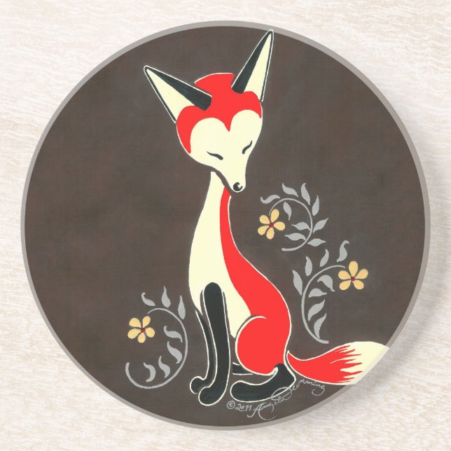 Cute Modern Artsy Fox Painting Drink Coaster (Front)