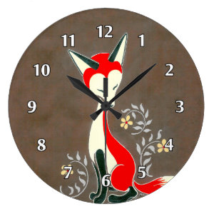Cute Modern Artsy Fox Painting Large Clock