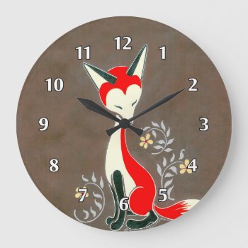 Cute Modern Artsy Fox Painting Large Clock by ArtsyKidsy at Zazzle