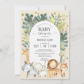 Cute modern Baby animals Safari themed baby boy In Invitation