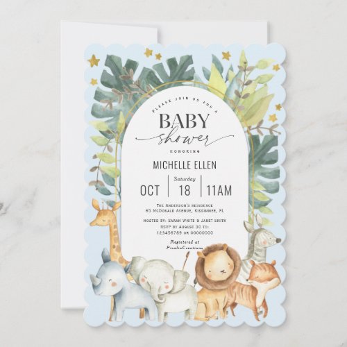 Cute modern Baby animals Safari themed baby boy Invitation