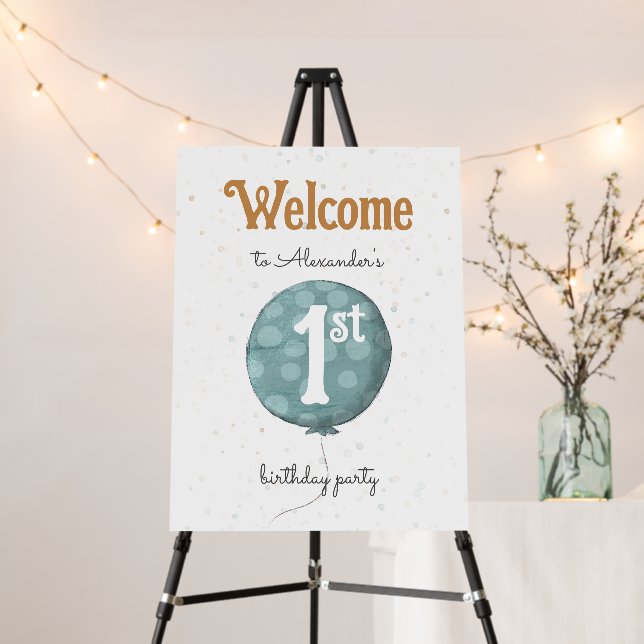Cute Modern Baby Boy First Birthday Welcome  Foam Board (In Situ (Stand))