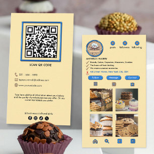 Cute Modern Bake Shop Instagram Blue & Ivory White Business Card