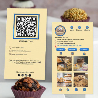 Cute Modern Bake Shop Instagram Blue & Ivory White Business Card