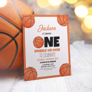 Cute Modern Basketball Budget 1st Birthday Invite