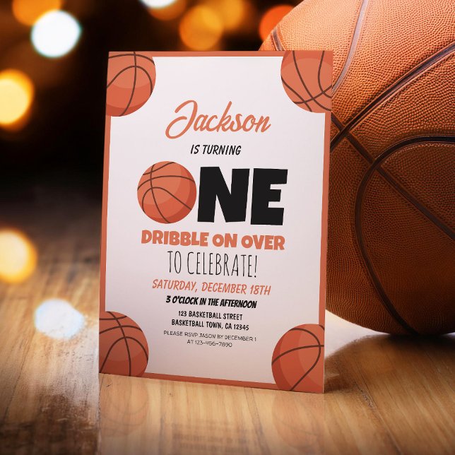 Cute Modern Basketball Sports Kids 1st Birthday Invitation (Creator Uploaded)