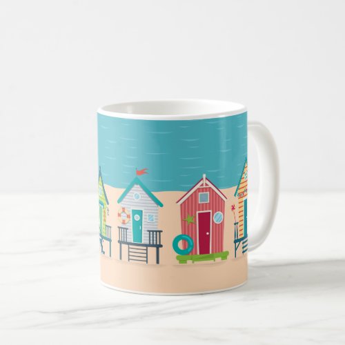 Cute Modern Beach Huts Summer Holiday Art Coffee Mug