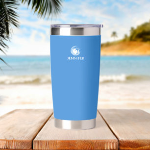 Cute Modern Beach Palm Tree Name Blue Coffee Insulated Tumbler