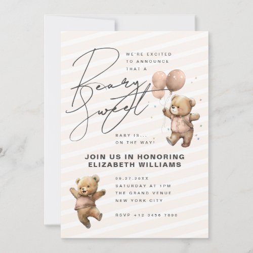 Cute Modern Beary Sweet Baby Shower Party Invitation