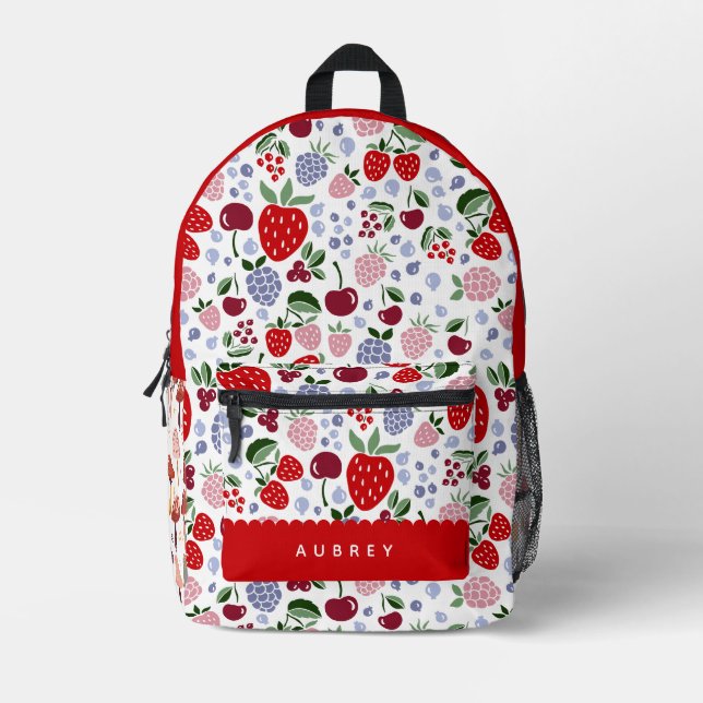 Cute Modern Berries & Cherry Pattern Printed Backpack (Front)