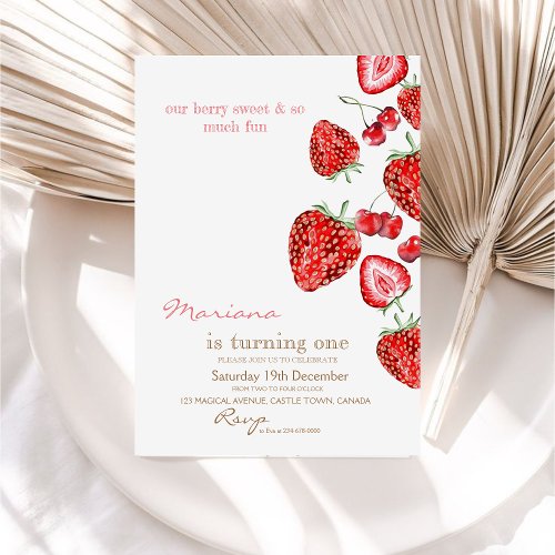 Cute Modern Berry and Merry 1st Birthday Party  Invitation