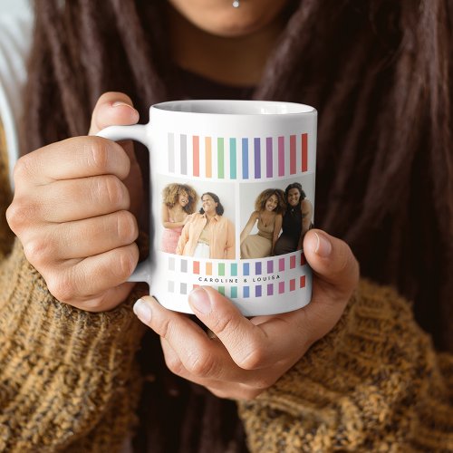Cute Modern BESTIE Photo Collage Stripe Coffee Mug