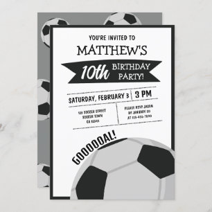 Cute Modern Big Soccer Ball Ribbon Kids Birthday Invitation