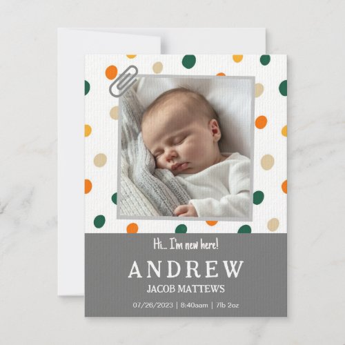 Cute modern birth announcement card photo