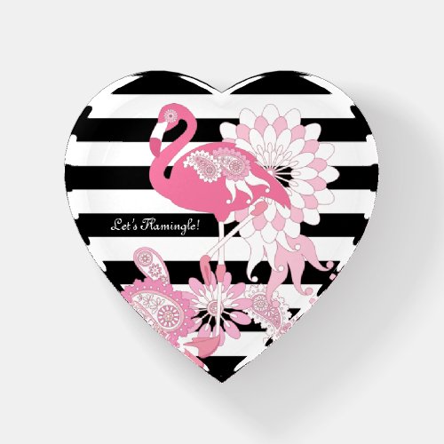 Cute Modern Black and White Stripes Pink Flamingo Paperweight