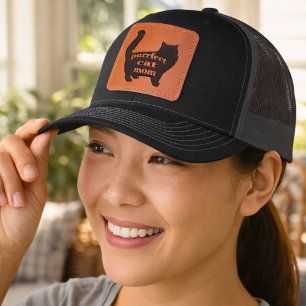 Cute Modern Black Cat Mom Leather Patch Hat