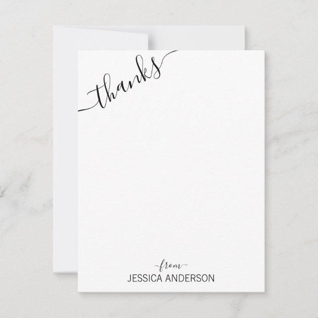 Cute Modern Black Gray Script Slanted Thanks From Note Card (Front)