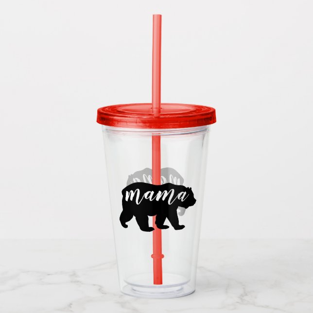 Cute Modern Black & White Mama Bear Acrylic Tumbler (Front)