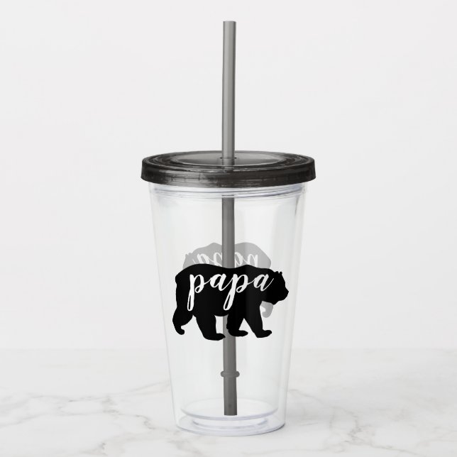 Cute Modern Black & White Papa Bear Acrylic Tumbler (Front)