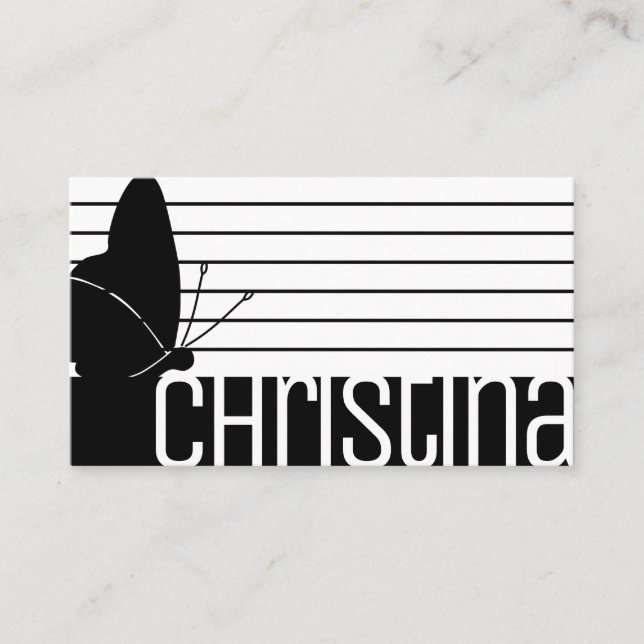 Cute Modern Black White Striped Stripes QR Code Business Card (Front)