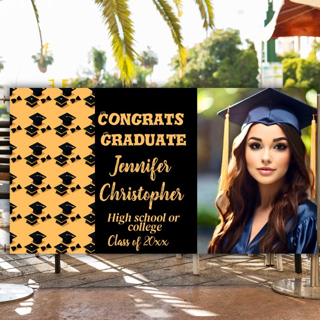 Cute Modern Black & Yellow 2026 photo Graduation Banner (Creator Uploaded)