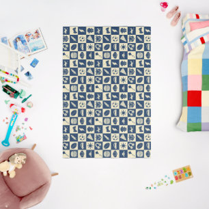 Cute Modern Blue Checkered Icons Pattern Boy's Fun Rug