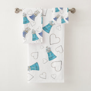 Cute Modern Blue Floral Watercolor Art Bath Towel Set