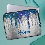 Cute modern Blue Glitter Drips monograM Laptop Sleeve<br><div class="desc">Make back to school fun with this Cute personalized laptop sleeve. It is designed with elegant girly blue turquoise glitter drips. To make it extra special, it is also monogrammed and personalized with name or text as you wish. click the "customize further" link and use the design tool to modify...</div>