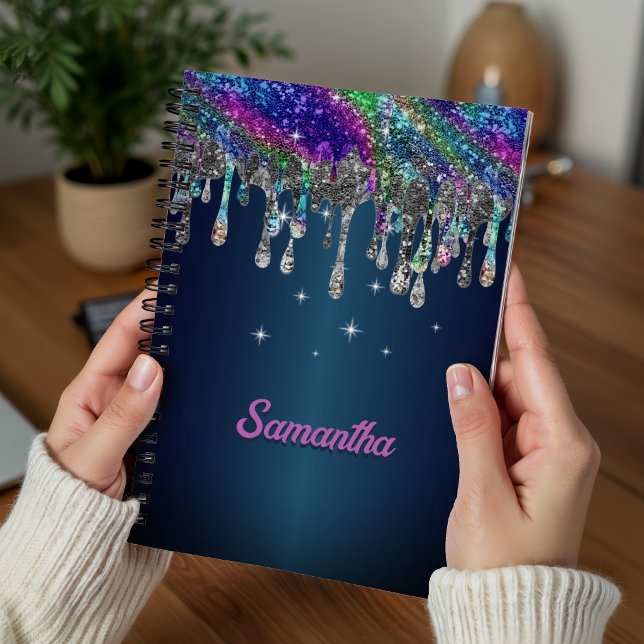Cute modern Blue Glitter Drips monogram Notebook (Creator Uploaded)