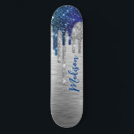 Cute modern Blue Glitter Drips monogram Skateboard<br><div class="desc">Make back to school fun with this Cute personalised skateboard. It is designed with elegant girly blue turquoise glitter drips. To make it extra special, it is also monogrammed and personalized with name or text as you wish. click the "customize further" link and use the design tool to modify the...</div>