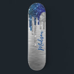 Cute modern Blue Glitter Drips monogram Skateboard<br><div class="desc">Make back to school fun with this Cute personalised skateboard. It is designed with elegant girly blue turquoise glitter drips. To make it extra special, it is also monogrammed and personalized with name or text as you wish. click the "customize further" link and use the design tool to modify the...</div>