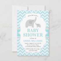 Cute Modern Blue Grey Elephant Boy Baby Shower Invitation