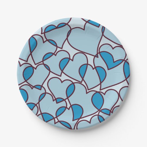 Cute Modern Blue Hearts pattern Paper Plates