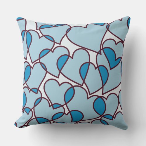 Cute Modern Blue Hearts pattern Throw Pillow