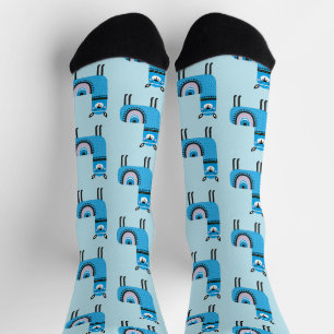 Cute Modern Blue Llama Pattern Socks