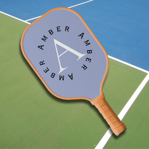 Cute Modern Blue Monogram Name + Initial Pickleball Paddle
