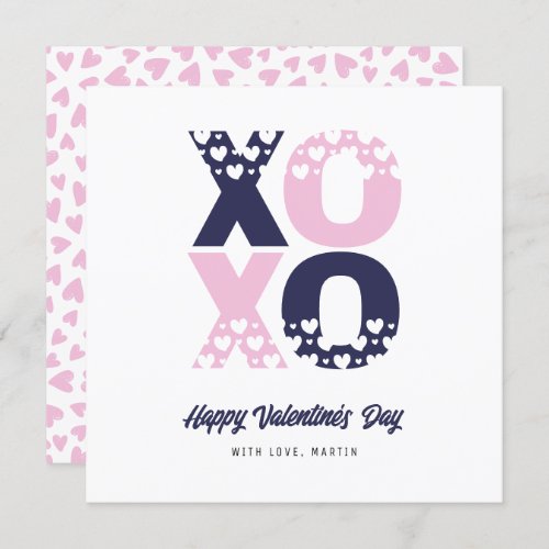 Cute Modern Blue Pink XOXO Valentines Day Card