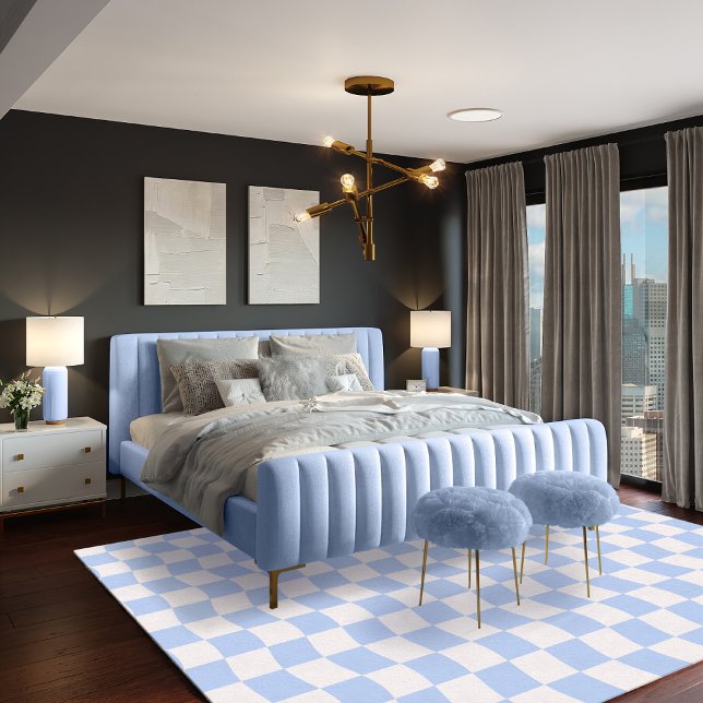 Cute Modern Blue White Abstract Checkerboard Rug (Creator Uploaded)