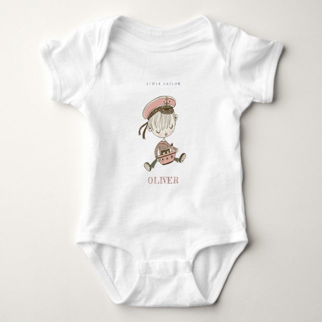 Cute Modern Blush Pink Girl Little Sailor Nautical Baby Bodysuit (Front)