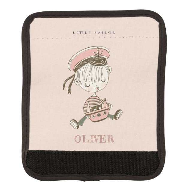 Cute Modern Blush Pink Girl Little Sailor Nautical Luggage Handle Wrap (Front)