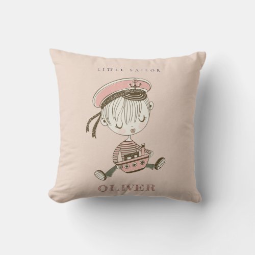 Cute Modern Blush Pink Girl Little Sailor Nautical Throw Pillow