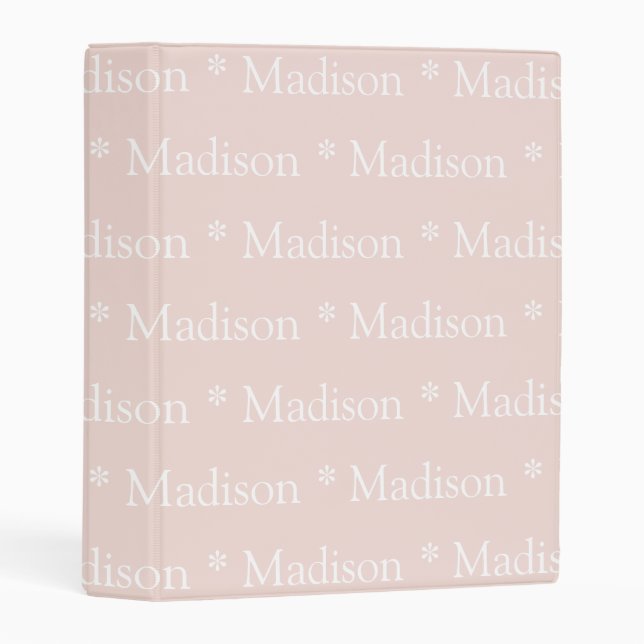 Cute modern blush pink white custom name pattern  mini binder (Front/Spine)