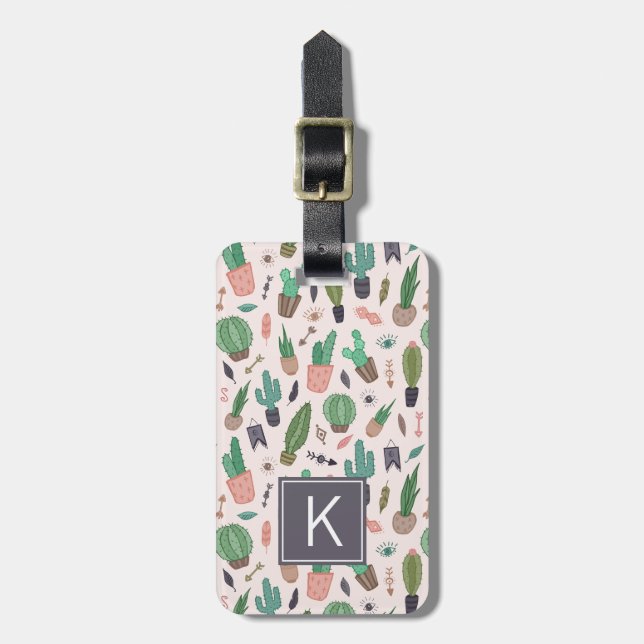 Cute Modern Boho Cactus Pattern Luggage Tag (Front Vertical)