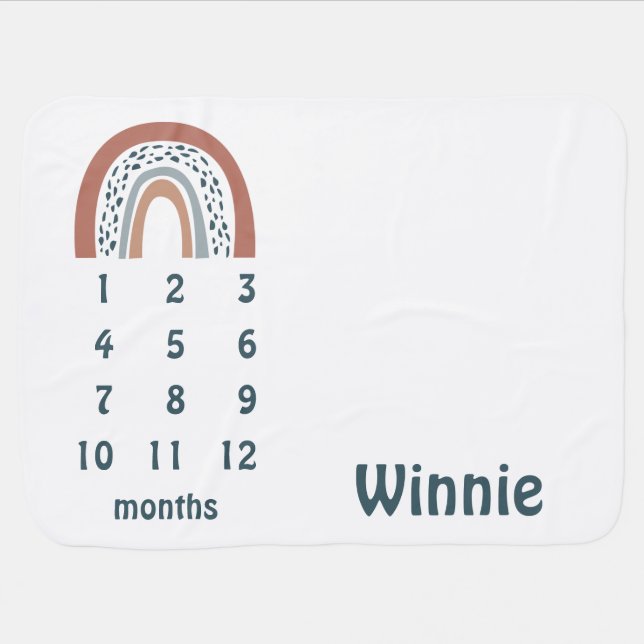 Cute Modern Boho Neutral Rainbow Milestones Baby Blanket (Horizontal)