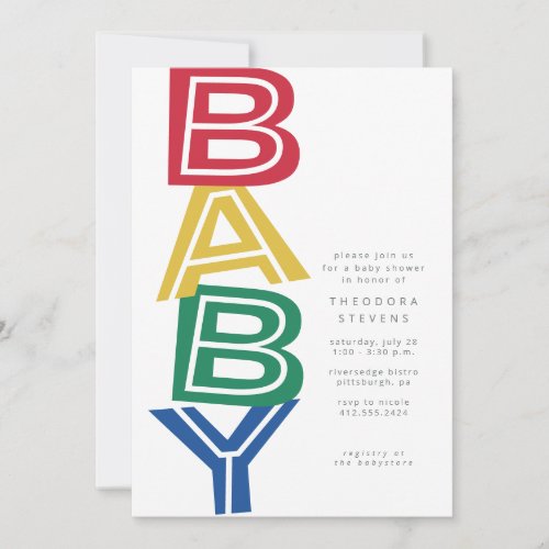 Cute modern bold primary colors baby shower invitation