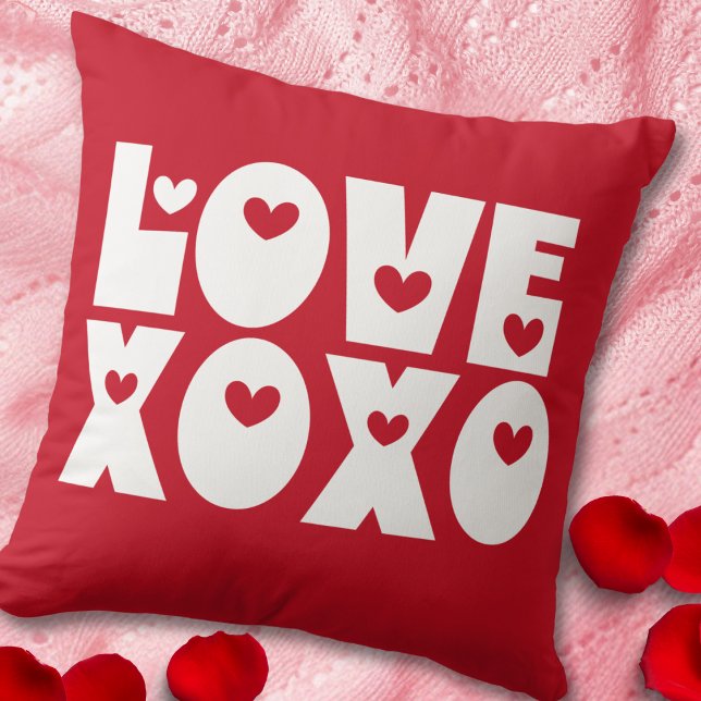 Cute Modern Bold Red Valentine's Day Love XOXO Throw Pillow (Creator Uploaded)