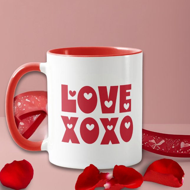 Cute Modern Bold Red Valentine's Day Love XOXO Two-Tone Coffee Mug (Creator Uploaded)